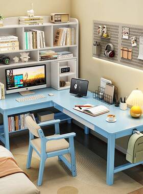 实木书16266桌书架办桌家用脑桌电学生公用学习桌专带书柜