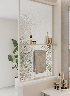 奶油风卫间半不墙区屏风干湿洗手台毛巾置物NOU架隔断锈钢铁生艺