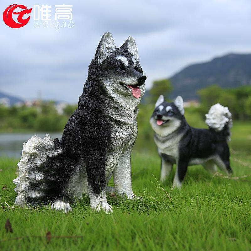 雕创可爱仿真哈士奇摆件意户外花园庭院草坪装饰品WG18052小狗树
