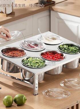 304锈钢调多料架商用厨房不调格味F5M85MS6盒料箱套装学校食堂后