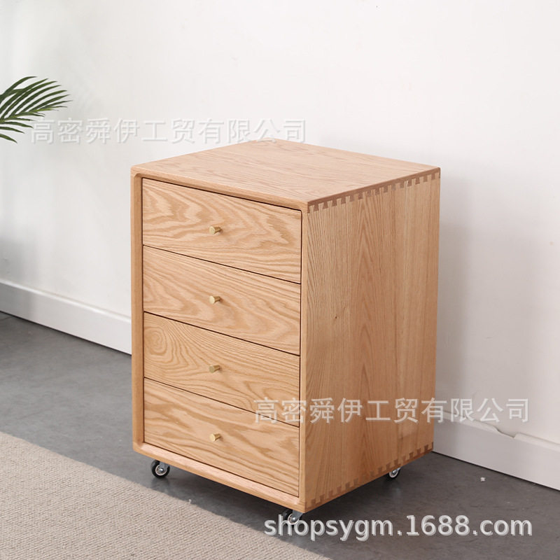 木质可移动四抽带轮落地文件柜