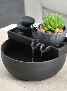 面陶瓷循环流水摆件简现代约喷泉居家客厅电视茶RRU桌小型桌装柜