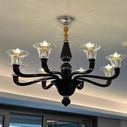 意厅式轻奢黑色玻璃吊灯设计师创意客美式68123复古厅卧室餐烛法