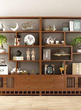 古复古见详情风简约风新中式博架茶酒展柜子客厅摆放柜多示宝阁紫