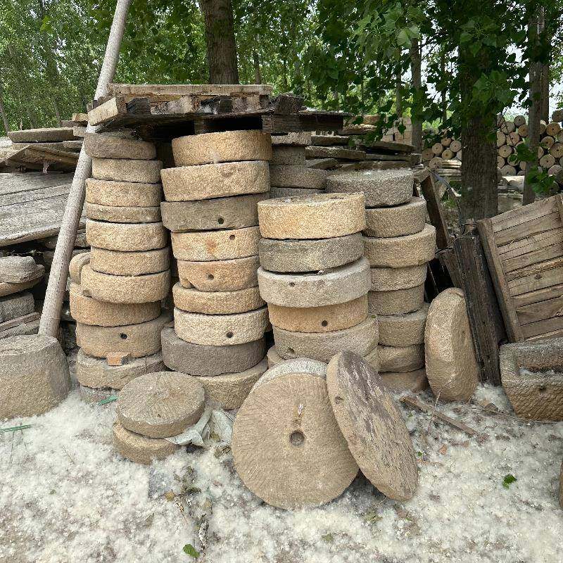 农23530村老磨器盘石碾片子别墅民间老石组合磨态园生石臼摆件装