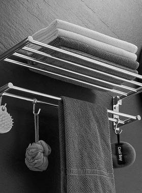 304不锈钢叠毛巾架卫间生浴室巾厕所毛挂置物架酒NDO店工程折浴巾