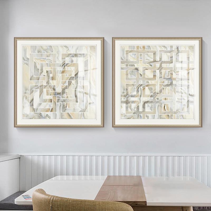 现代美式餐厅装饰简客美厅沙MK049发四画联挂画轻奢几墙何卧室床