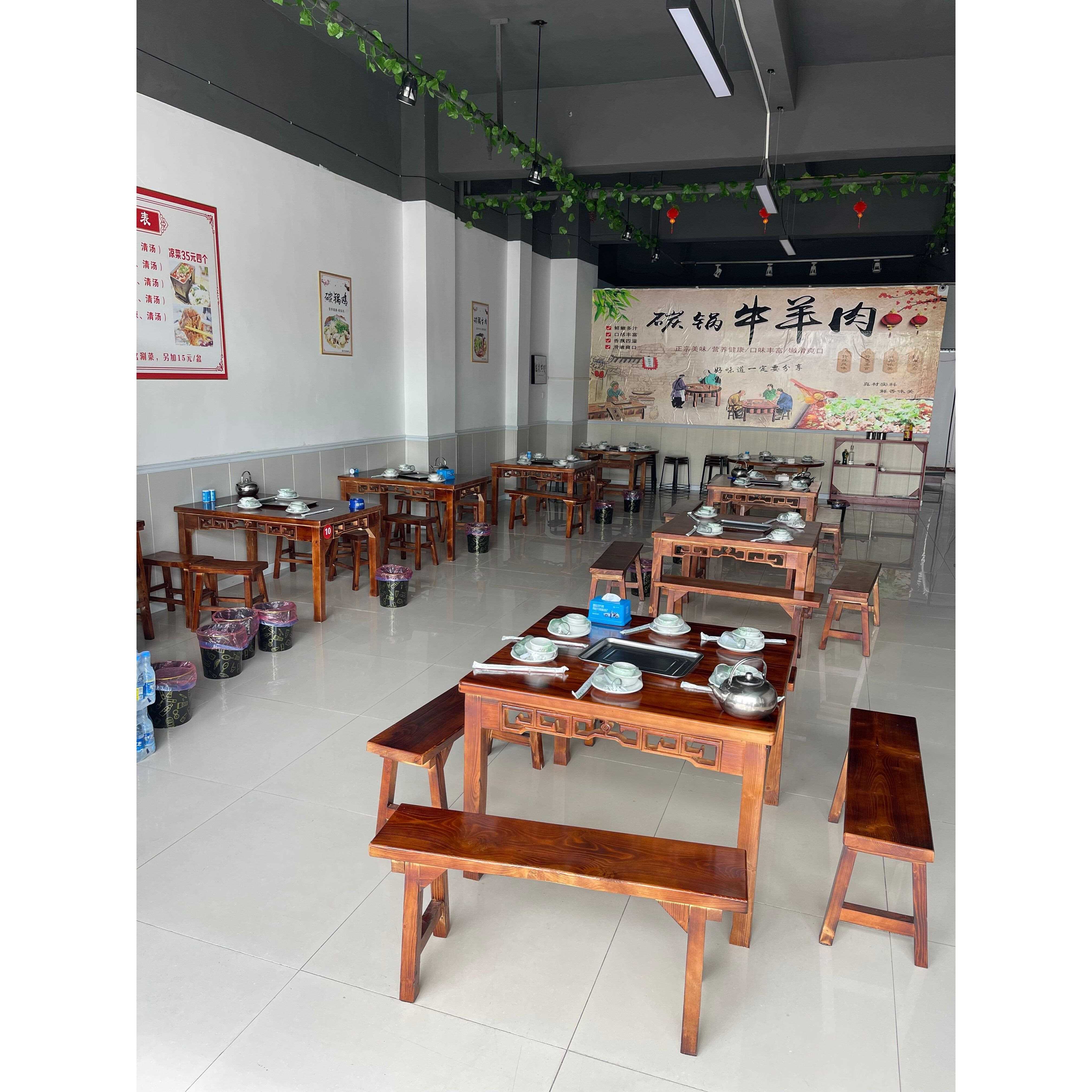 5V碳化公古实木520方桌家餐桌火烧木休闲桌仿打牌桌园饭店农乐桌