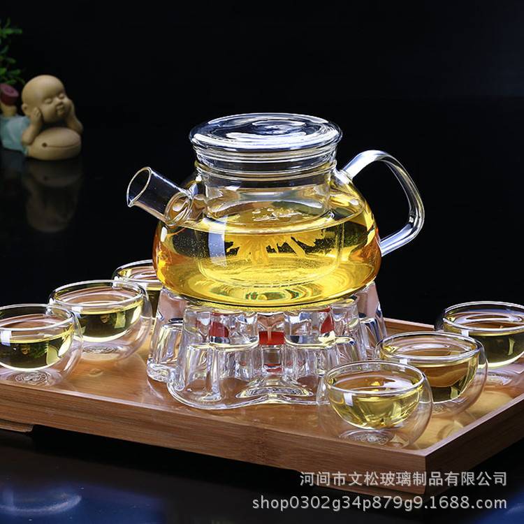 高硼硅玻璃茶壶短嘴过滤平盖玻璃茶具套装水果花茶壶茶具