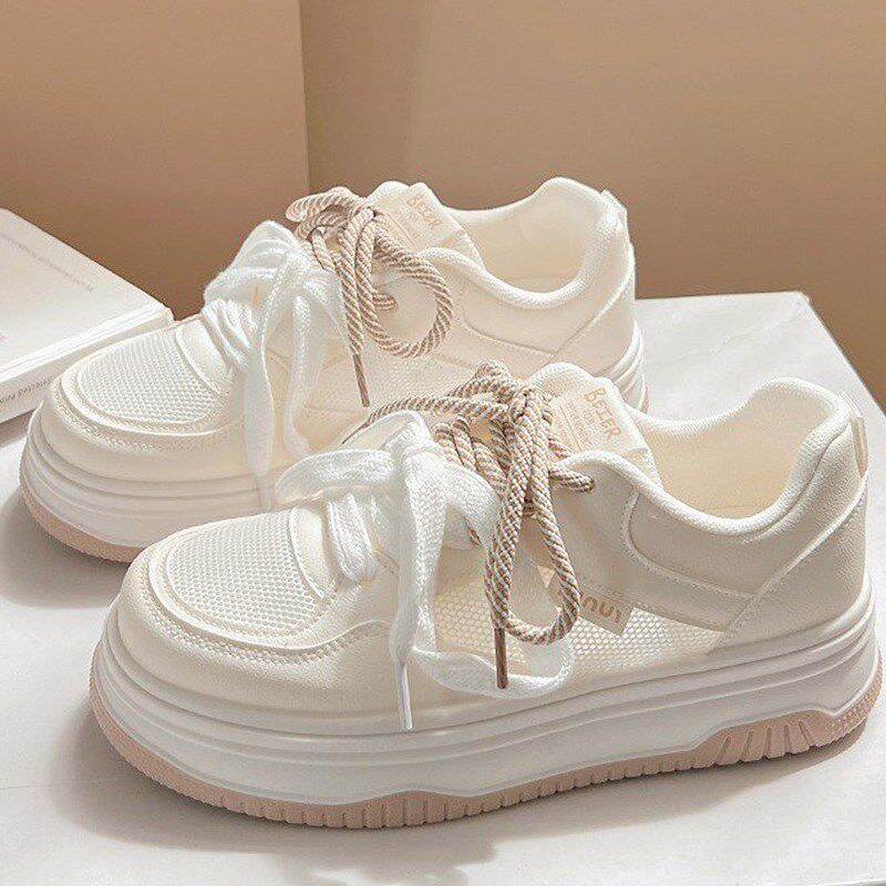 女童爆款网面小白鞋配裙子2025夏季新款厚底潮百搭透气帆布运动鞋