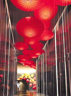 中国风工艺伞纯色大红舞蹈伞演出红色装F饰伞超大号油纸伞吊顶202