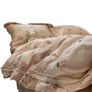 卡通童趣公主花边童年梦床裙四件套全棉1.I5m1.8米被套三件式床组