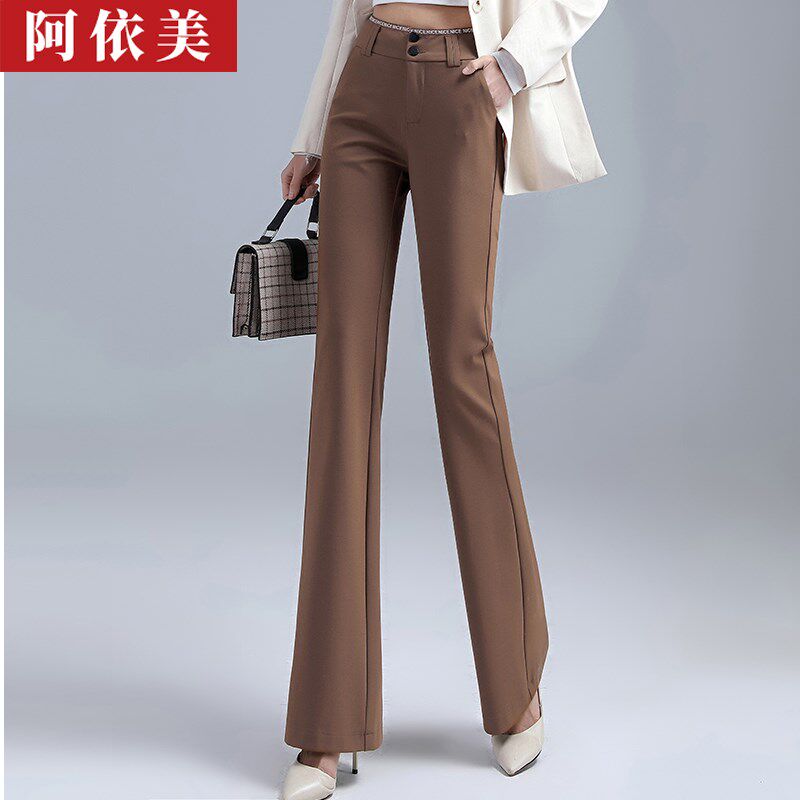2025春秋季新款修身显瘦微喇裤女高腰大码直筒喇叭西裤休闲长裤子