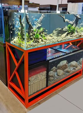 鱼缸套缸大型客厅家用工t业风溪流缸鱼缸底滤上下层组缸双层红龙