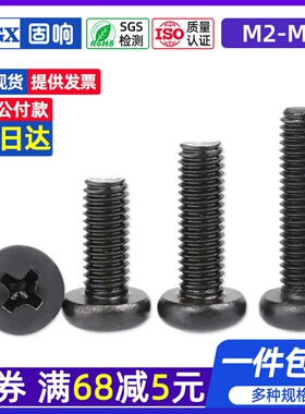 M2M2.5M3M4黑色4.8级十字圆头螺丝碳钢盘头机螺钉加长