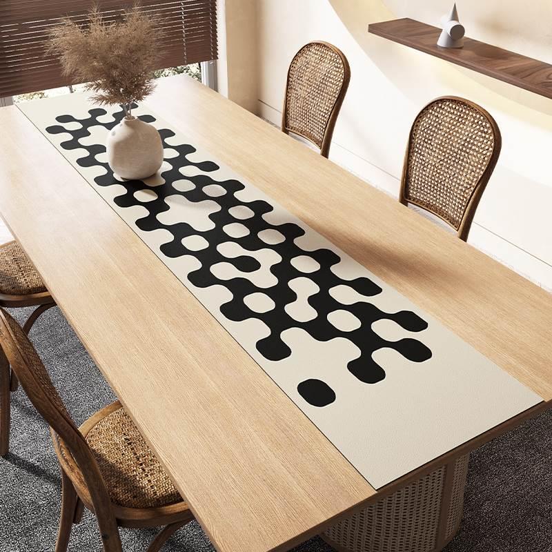 棋盘格桌旗法式奶油风中间超长加宽桌布防水防油实木茶几餐桌桌垫图片