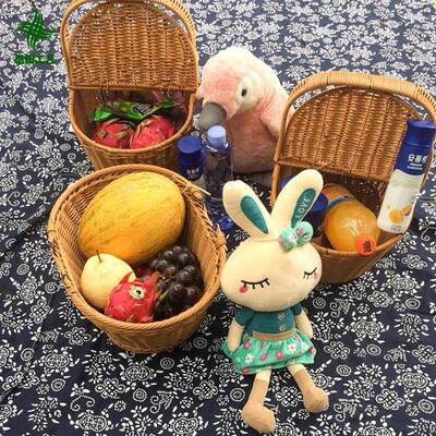 家用藤编收纳仿玩具筐收纳桶手提带防尘NWR户外藤编野餐篮盖子脏