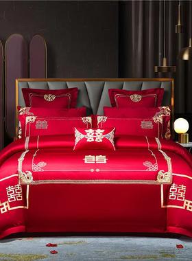 全礼棉婚庆结UAD被婚四件套婚床上用大红色结品婚套纯棉婚房套件
