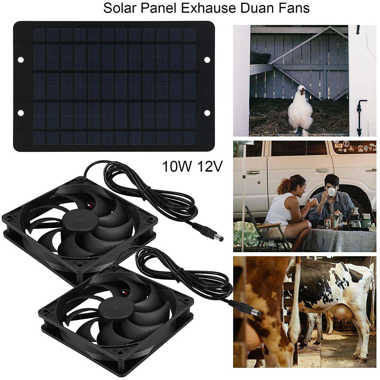 跨境销热阳能电太风动通风机10W12V双扇宠物排气扇便携445式新能