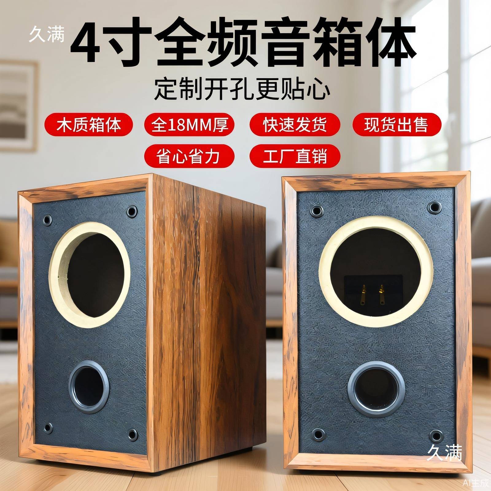 寸体音箱空箱木质无外源全频同轴喇叭音4响壳可502-61全改孔开孔