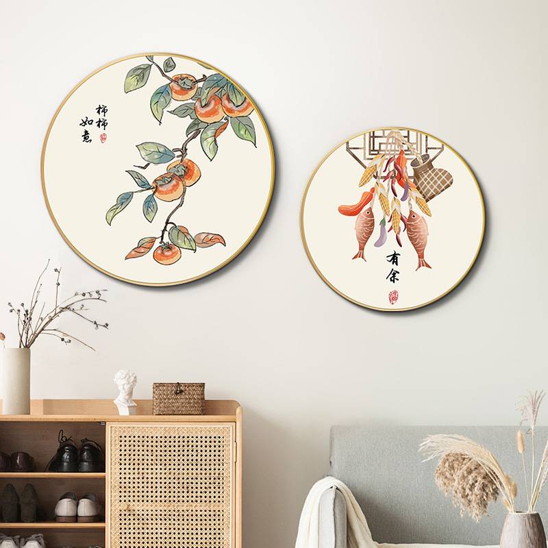 团团圆圆新中式餐厅装饰画圆形饭厅挂画餐桌壁画轻奢中国风玄关画图片