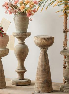 跨境泡桐木形花架民客厅落地实木阳台物架大摆件木质置工柱艺MD24