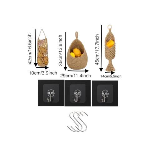 手编织网兜蔬菜厨房挂篮悬挂水收纳果纳袋壁挂式工KJI家收居麻绳