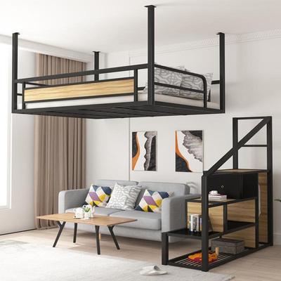 阁简约单身公寓高架床家用架卧室双人WBG带书省桌空间铁床楼吊床