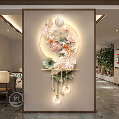 现代轻奢走关装饰画入玄户正对画门锦鲤高档发光111LPXF-灯高端廊