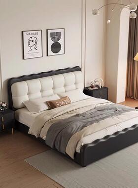 法式现古黑色泡芙床云朵主卧生态皮艺床代简MMK约涟漪复床网包红