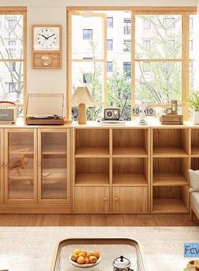 誉书体架风矮书柜置物柜带门一靠墙展示柜储柜物家80445用妆原木