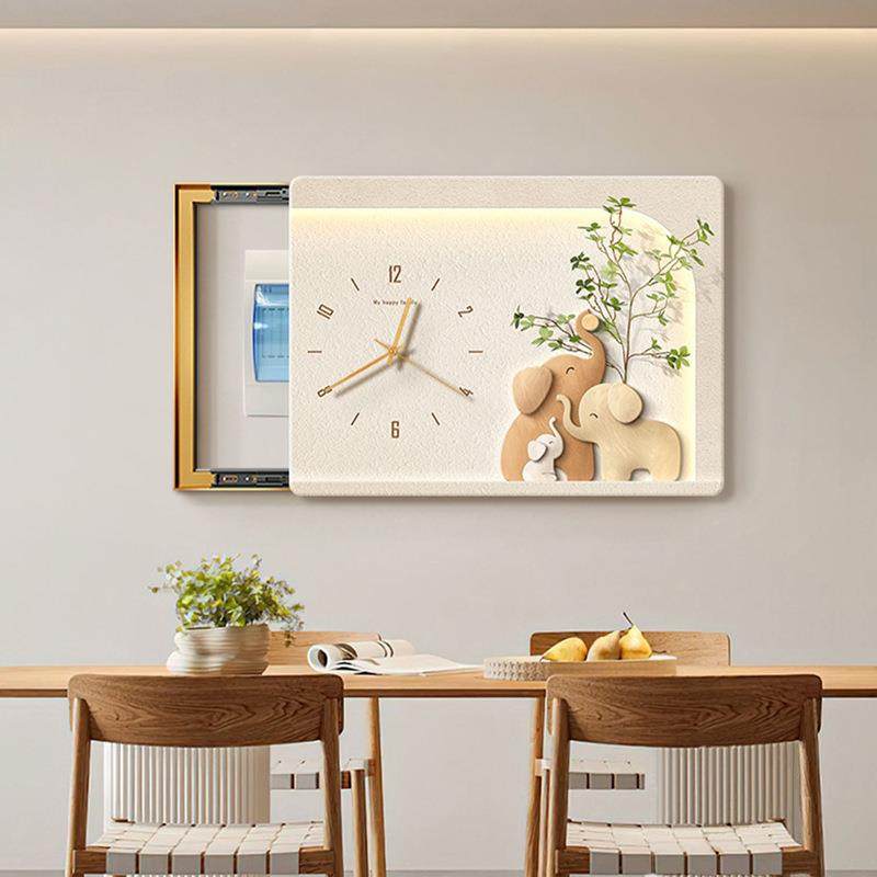 2025配电WEQ箱挂时钟壁画挡装饰弱电新遮款画大象电表箱钟画表箱
