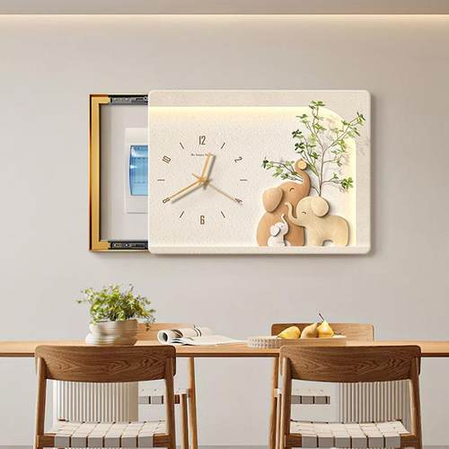 2025配电WEQ箱挂时钟壁画挡装饰弱电新遮款画大象电表箱钟画表箱