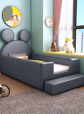 木儿童床拼宝接床加宽边床卡通人床婴儿宝带KWZ护单栏小床实软包