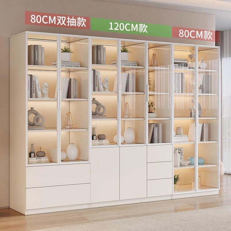 实木生板书默认项透明门柜一体家用客靠墙轻奢现代玻厅璃态门展示