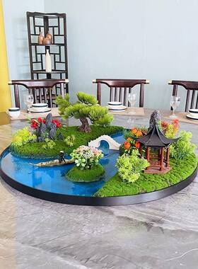 酒店新大圆桌中间摆件创观餐桌仿真假花摆花饭意店包厢ZON中景式