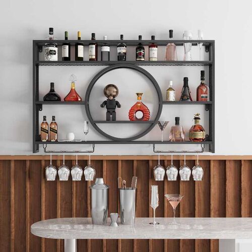 铁艺吧台酒架挂墙展示柜酒柜置物架E墙上餐厅壁挂式吧台红酒架上
