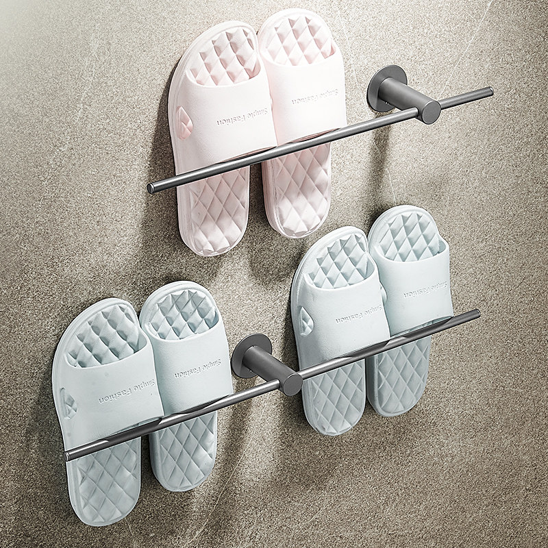 枪灰浴室拖鞋架免打孔卫生间置物架304不锈钢厕所W门口收纳沥水架