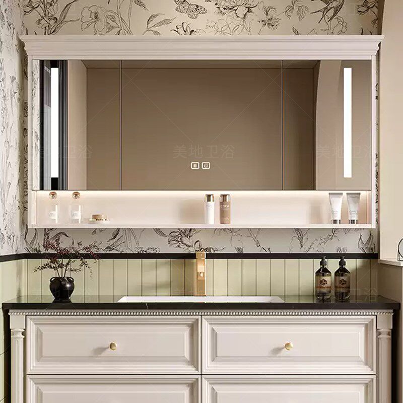 橡木烤漆智能单独浴室镜柜卫生间挂墙H式带灯除雾实木镜箱尺寸定