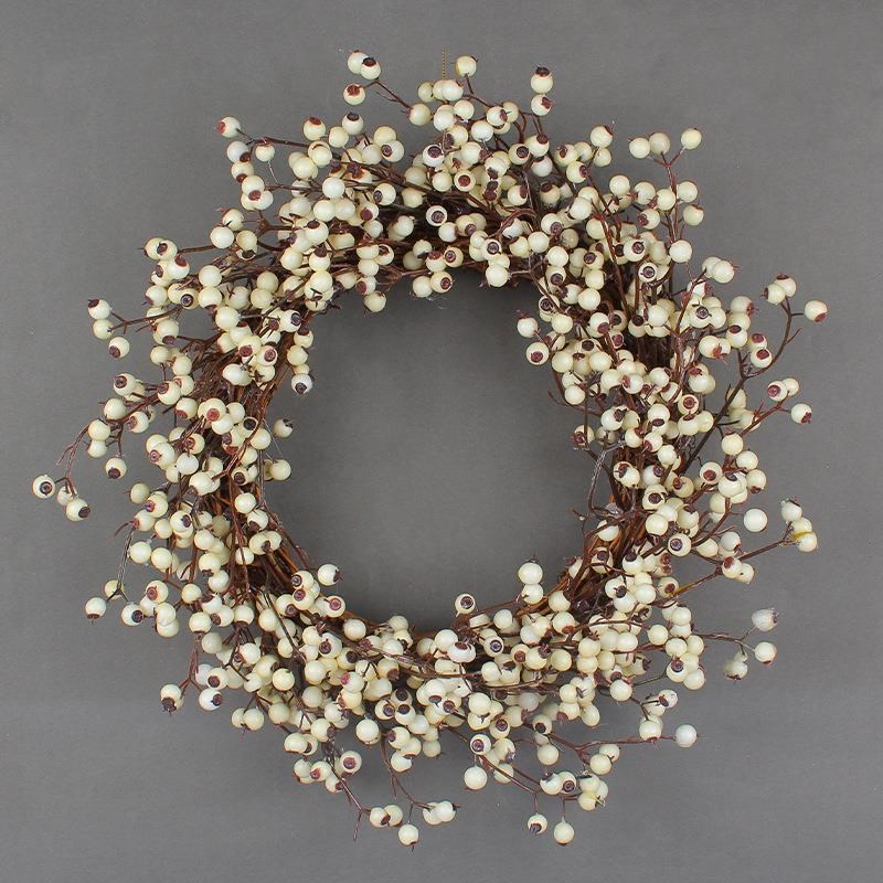 跨境新品仿真枯枝圣诞花环装饰品节日白果藤圈挂件酒店橱窗门挂