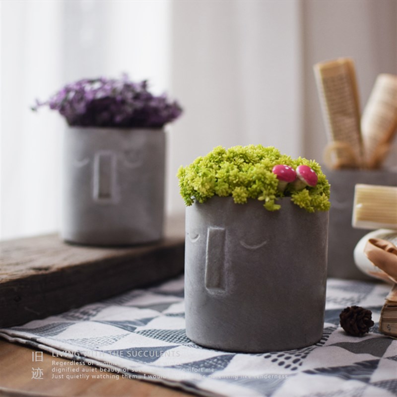 旧迹/装饰品摆件工艺品礼物时尚人物简约水泥环保花盆笔筒