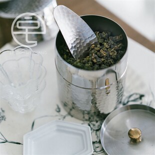 日本制进口相泽工坊锤目纹手工不锈钢18-8茶叶罐双层密封罐茶则