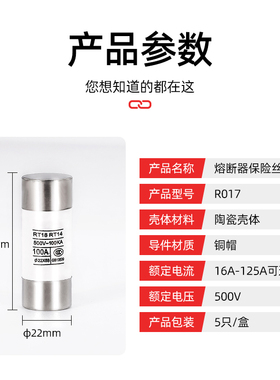 22X58陶瓷保险丝管熔断器RO17 RT19熔断丝R017  63  100 125A
