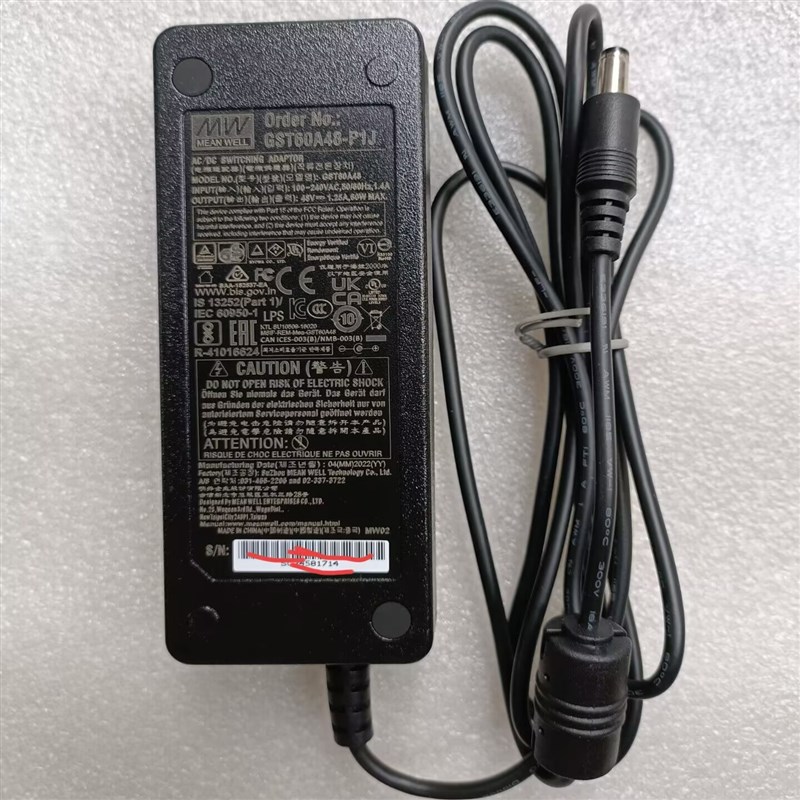 原装MW明纬48V1.25A电源适配器GST60A48-P1J电源供应器60W