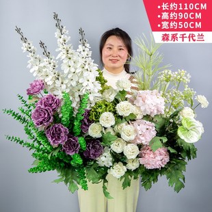 婚庆布置T台路引订婚宴绿花排挂花仿真花地排花森系 千代兰莫奈风
