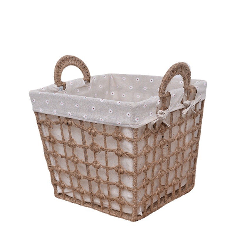 麻线麻绳编织筐家用脏衣篓编织麻绳收纳筐带把手藤编家居收纳筐