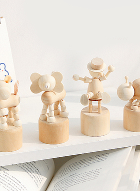 木质小玩偶桌面摆件解压治愈系办公室工位客厅Q原木风儿童房装饰