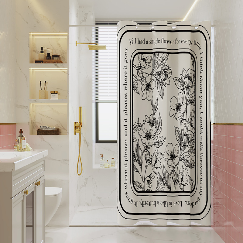 浴室淋浴房浴帘复古门帘卫生间干湿隔断遮N挡帘子防水窗帘免打孔