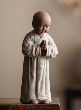 创意小和尚摆件禅意人q物小沙弥新中式客厅玄关茶桌面装饰品工艺