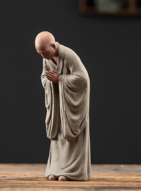 创意手工紫砂小和尚茶宠摆件室内B小沙弥人物桌面装饰茶座摆设礼